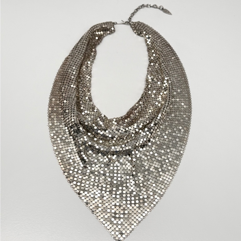 Vintage Whiting & Davis Silver Mesh Bib Necklace Draped Scarf Statement Piece - Picture 2 of 14